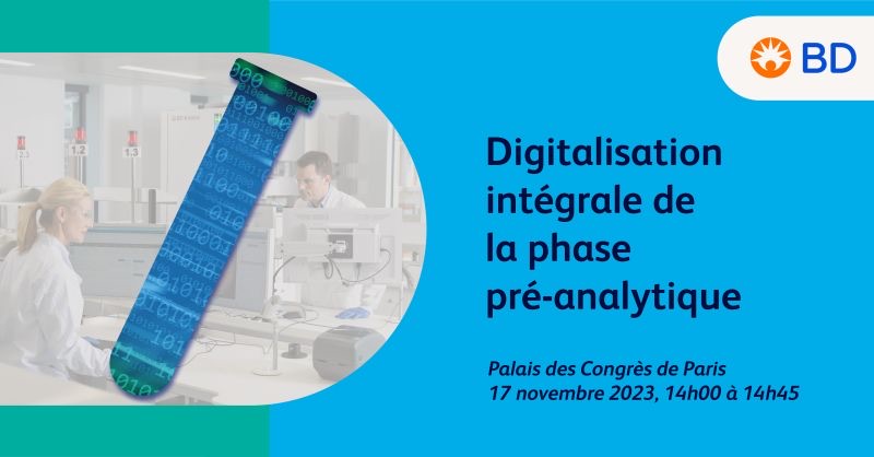 Visuel du workshop BD « Digitalisation intégrale de la phase pré-analytique », Palais des congrès de Paris, 17 novembre 2023